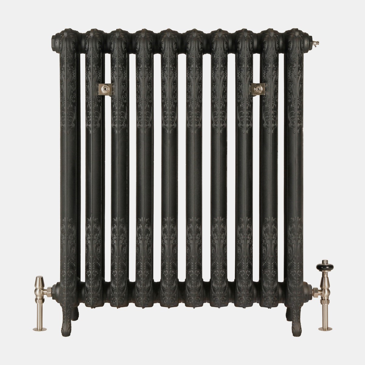 Rococo II 950mm cast iron radiator in Matt Black finish
